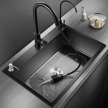 Load image into Gallery viewer, ARTLINE Black Kitchen Sink, Stainless Steel Single Bowl Sink, Drop In/Topmount Workstation Sink with Sliding Accessories, Farmhouse Workstation Sink with Multiple Accessories (19.7 x 17.7in)