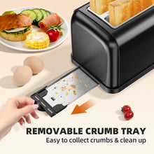 Load image into Gallery viewer, RAMJOY Black Toaster 2 Slice, Extra Wide Slot Toaster for Bagels, Bread, Waffles, 7 Shade Settings, 4 Main Functions, Removable Crumb Tray, 900 Watts Toasters, Black Stainless Steel
