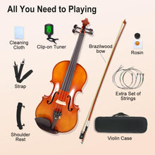 Load image into Gallery viewer, 4 Strings Violin Set Acoustic Violin 4/4 Full Set Flamed Maple Spruce Ebony Fittings 1/2 Violin 3/4 Violin 1/4 Violin for Beginners Solid Wood Violin with Hard Case & Violin Bow(4/4 Brown 2)