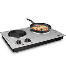 Load image into Gallery viewer, CUSIMAX 1800W Double Hot Plate, Stainless Steel Silver Countertop Burner Portable Electric Double Burners Electric Cast Iron Hot Plates Cooktop, Easy to Clean, Upgraded Version C180N