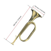 Load image into Gallery viewer, CashBeat Gold Plated Bugle Horn, Brass Cavalry Trumpet Instrument with Bag & Gloves, Ideal for Military Orchestra and Festival Atmosphere Performances, 1 Piece