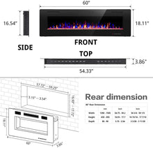 Load image into Gallery viewer, R.W.FLAME 60" Recessed and Wall Mounted Electric Fireplace, Low Noise, Fit for 2 x 6 Stud, Remote Control with Timer, Touch Screen, Adjustable Flame Color and Speed, 750-1500W