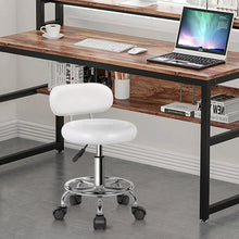 Load image into Gallery viewer, KKTONER PU Leather Modern Rolling Stool with Low Back Height Adjustable Work Salon Drafting Swivel Task Chair with Footrest (White)