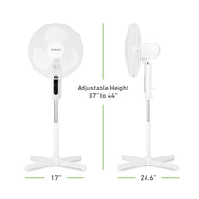 Load image into Gallery viewer, HOLMES 16" Digital Stand Fan, 80° Oscillation, 3 Speeds, 3 Modes, 7.5-Hour Timer, Adjustable Height, 30° Head Tilt, Ideal for Home, Bedroom or Office, Remote Control, White