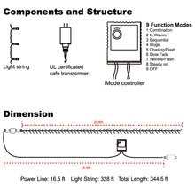 Load image into Gallery viewer, WATERGLIDE 1000 LED Christmas String Lights, 328 FT Green Wire LED Decorative Fairy Lights with Remote & 8 Modes, Waterproof for Outdoor Xmas Holiday Party Garden Wedding Home Decor, Cool White