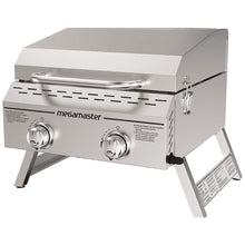 Load image into Gallery viewer, Megamaster Premium Outdoor Cooking 2-Burner Grill, While Camping, Outdoor Kitchen, Patio Garden, Barbecue with Two Foldable legs, Silver in Stainless Steel