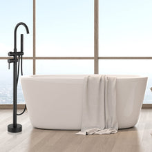 Load image into Gallery viewer, BESy Freestanding Bathtub Faucet Tub Filler Free Standing Floor Mount Stand Brass Bathroom Tub Faucets with 2 Function Hand Shower Wand Swivel, Matte Black Finish