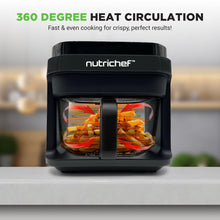 Load image into Gallery viewer, Nutrichef 5.8 Quart Air Fryer | 8-1 Preset Cook Modes | Transparent Fry Bowl for Best Cooking Results | Cook Shrimp, Steak, Fries, Wings, Chicken & More | Precise Temperature Control & Time | Grey