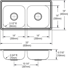 Load image into Gallery viewer, Elkay D233194 Dayton Equal Double Bowl Drop-in Stainless Steel Sink 33 x 19 x 6.5