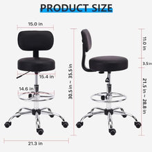 Load image into Gallery viewer, KLASIKA Drafting Swivel Chair with Back Support and Adjustable Footrest Rolling Stool, Multi-Purpose Office Desk Chair for Bar Kitchen Shop, Black