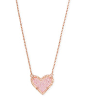 Load image into Gallery viewer, Kendra Scott Ari Heart Adjustable Length Pendant Necklace for Women, Fashion Jewelry, 14k Rose Gold-Plated, Pink Drusy
