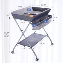 Load image into Gallery viewer, EGREE Baby Portable Folding Diaper Changing Station with Wheels, Adjustable Height Mobile Nursery Organizer with Safety Belt & Large Storage Racks, Newborns & Infant, Gray 1 Count (Pack of 1)