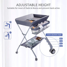 Load image into Gallery viewer, EGREE Baby Portable Folding Diaper Changing Station with Wheels, Adjustable Height Mobile Nursery Organizer with Safety Belt & Large Storage Racks, Newborns & Infant, Gray 1 Count (Pack of 1)