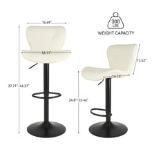 Load image into Gallery viewer, Nalupatio Modern Bar Stools Set of 2, Adjustable Faux Leather Upholstered Swivel Bar Stools, Counter Bar Chairs with Back for Kitchen Island, White