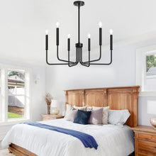 Load image into Gallery viewer, Black Chandelier, 6-Light Farmhouse Chandelier for Dining Room Lighting Fixtures Hanging, Dining Light Fixtures Industrial Modern Chandelier for Bedroom, Foyer, Hall, Kitchen, Living Room and Entryway
