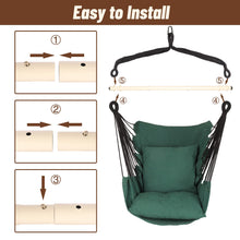 Load image into Gallery viewer, Highwild Hammock Chair Hanging Rope Swing - Max 500 Lbs - 2 Cushions Included - Steel Spreader Bar with Anti-Slip Rings - for Any Indoor or Outdoor Spaces (Green)