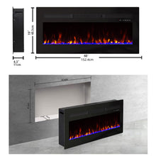 Load image into Gallery viewer, Panana Electric Fireplace Heater Wall Mounted, 60 inch Wide Recessed Electric Fireplace, 1400W, 8H Timer, 20 Color Flame, Remote Control, Log Set & Crystal
