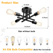 Load image into Gallery viewer, TOBUSA Semi Flush Mount Ceiling Light Fixture Matte Black, Modern Sputnik Close to Ceiling Light, Chandelier Light Fixture Ceiling for Bedroom Kitchen Living Room Dining Room, 4 Light E26 Socket