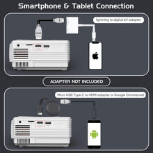 Load image into Gallery viewer, PANSEBA Projector with Two-way Bluetooth, Mini Projector with Projector Screen, Full HD 1080P Portable Video Projector, Home Movie Projector Compatible with HDMI/USB/Smartphone