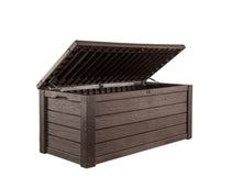 Load image into Gallery viewer, Keter Outdoor Storage Deck Box, 150 Gallon Resin Patio Bin & Bench, Wood Grain, Brown