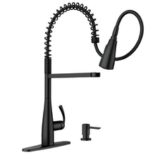 Load image into Gallery viewer, Moen Essie Matte Black One-Handle High Arc Pre-Rinse Spring Pulldown Kitchen Faucet with Power Clean, 87814BL