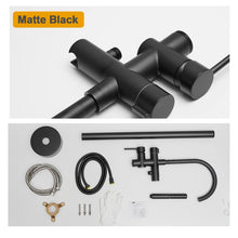 Load image into Gallery viewer, BESy Freestanding Bathtub Faucet Tub Filler Free Standing Floor Mount Stand Brass Bathroom Tub Faucets with 2 Function Hand Shower Wand Swivel, Matte Black Finish