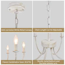 Load image into Gallery viewer, Rviezza French Country Chandelier, 6-Light Antique White Farmhouse Chandelier for Dining Room Lighting Fixtures Hanging, Candle Hanging Pendant Lights for Kitchen Living Room Bedroom Foyer