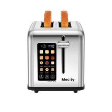 Load image into Gallery viewer, Mecity 2 Slice Toaster Touch Screen 1.5" Wide Slot, Stainless Steel Smart Bread Toaster for Bagel Muffin Waffle Gluten Free Breads, Timer, Defrost, Reheat, 120V 825W