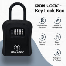 Load image into Gallery viewer, Iron Lock® - Key Lock Box Portable and Wall Mounted with Removable Shackle Indoor Outdoor Waterproof 4 Digit Combination with Resettable Code with A B Switch Key Lockbox for Outside Hold 5 Spare Keys