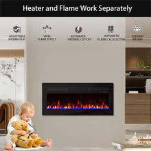 Load image into Gallery viewer, Panana Electric Fireplace Heater Wall-Mounted or Recessed Electric Fireplace Inserts with Timer, Touch Screen/Remote Control, Adjustable Flame Color and Speed,5000 BTU Heat Output (50")