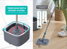 Load image into Gallery viewer, True & Tidy True Clean Mop and Bucket System, Includes Square Spin Mop, Dual Compartment Mop Bucket and 2 Thick Machine Washable Mop Pads (Spin Mop)