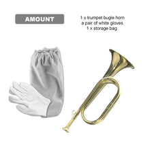 Load image into Gallery viewer, CashBeat Gold Plated Bugle Horn, Brass Cavalry Trumpet Instrument with Bag & Gloves, Ideal for Military Orchestra and Festival Atmosphere Performances, 1 Piece