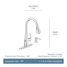 Load image into Gallery viewer, Moen 87014EWBRB Essie MotionSense Wave One-Handle Touchless Kitchen Faucet with Pull Down Sprayer and Soap Dispenser, Mediterranean Bronze