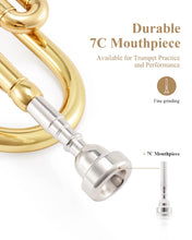 Load image into Gallery viewer, Eastar Bb Standard Trumpet Set for Beginner, Brass Student Trumpet Instrument with Hard Case, Cleaning Kit, 7C Mouthpiece and Gloves, ETR-380, Golden