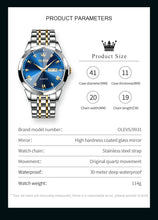 Load image into Gallery viewer, OLEVS Watch for Men Diamond Business Dress Analog Quartz Stainless Steel Waterproof Luminous Date Two Tone Luxury Casual Wrist Watch Blue