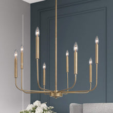 Load image into Gallery viewer, LALUZ Antique Gold Chandelier, Modern Farmhouse Light Fixture for Dining Room, Bedroom, Foyer, Living Room, Kitchen Island, Entryway (Upgraded Version, 2 Types of Height 8 Arms)