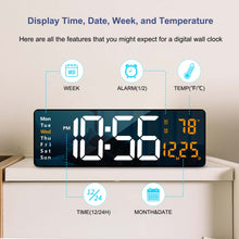 Load image into Gallery viewer, Digital Wall Clock Large Display, 16.2 Inch , LED Digital Clock with Remote Control for Living Room Decor, Automatic Brightness Dimmer with Date Week Temperature (Orange)