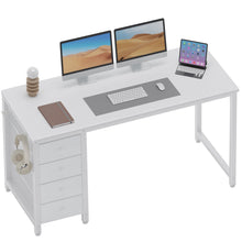 Load image into Gallery viewer, Lufeiya White Computer Desk with Drawers - 55 Inch Long Study Work Writing Desk for Home Office Bedroom, Simple Modern Cute PC Desks with Fabric Drawer, White