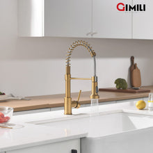 Load image into Gallery viewer, GIMILI Gold Kitchen Faucet with Sprayer,Modern Single Handle High-Arc Pull Out Kitchen Sink Faucet with Pull Down Sprayer