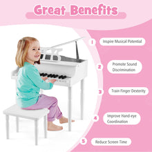Load image into Gallery viewer, Costzon Classical Kids Piano, 30 Keys Wood Toy Grand Piano with Music Stand and Bench, Mini Musical Toy for Child, Ideal for Children's Room, Toy Room, Best Gifts (4 Straight Leg, White)