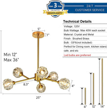 Load image into Gallery viewer, Weesalife Sputnik Chandeliers Mid Century Crystal Pendant Light Chandelier 6 Lights Contemporary Brass Branches Chandeliers Ceiling Light Fixtures for Dining Room Bedroom Living Room