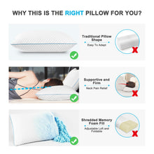 Load image into Gallery viewer, Cooling Bed Pillows Queen Size Set of 2, Shredded Memory Foam Pillows Cool Cold Pillow for Side Back Stomach Sleepers, Gel Pillow Adjustable Firm Pillows Soft Pillows for Sleeping 20x30 Pillow White