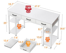 Load image into Gallery viewer, ODK Office Small Computer Desk: Home Table with Fabric Drawers & Storage Shelves, Modern Writing Desk, White, 48"x16"