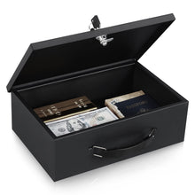 Load image into Gallery viewer, KYODOLED Fireproof Document Box with Key Lock, Small Lock Box for Personal Items, Fire and Water Resistance, Fireproof Safe Box for Documents, Jewelry, Passport, Cash, 12.8'' x 8.4'' x 4.5'' Black