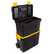 Load image into Gallery viewer, Portable Tool Box with Wheels - Stackable 2-in-1 Tool Chest with Fold-Down Comfort Handles, Tough Latches, and Removable Storage Trays by Stalwart, Black/Yellow