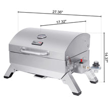 Load image into Gallery viewer, Royal Gourmet GT1001 Stainless Steel Portable Grill, 10000 BTU BBQ Tabletop Gas Grill with Folding Legs and Lockable Lid, Outdoor Camping, Deck and Tailgating, Silver