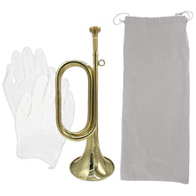 Load image into Gallery viewer, Cheerock 1 Pcs Gold Plated Bugle, Brass Cavalry Trumpet Bugle Horn, Brass Bugle Instruments with Bag & Gloves for Military Orchestra and Festival Atmosphere Performances
