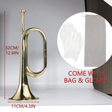 Load image into Gallery viewer, Cheerock 1 Pcs Gold Plated Bugle, Brass Cavalry Trumpet Bugle Horn, Brass Bugle Instruments with Bag & Gloves for Military Orchestra and Festival Atmosphere Performances