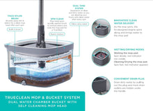 Load image into Gallery viewer, True & Tidy True Clean Mop and Bucket System, Includes Square Spin Mop, Dual Compartment Mop Bucket and 2 Thick Machine Washable Mop Pads (Spin Mop)