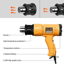 Load image into Gallery viewer, SEEKONE Heat Gun 1800W 122℉-1202℉(50℃- 650℃)Fast Heating Heavy Duty Hot Air Gun Kit Variable Temperature Control Overheat Protection with 4 Nozzles for Crafts, Shrinking PVC, Stripping Paint(5.2FT)